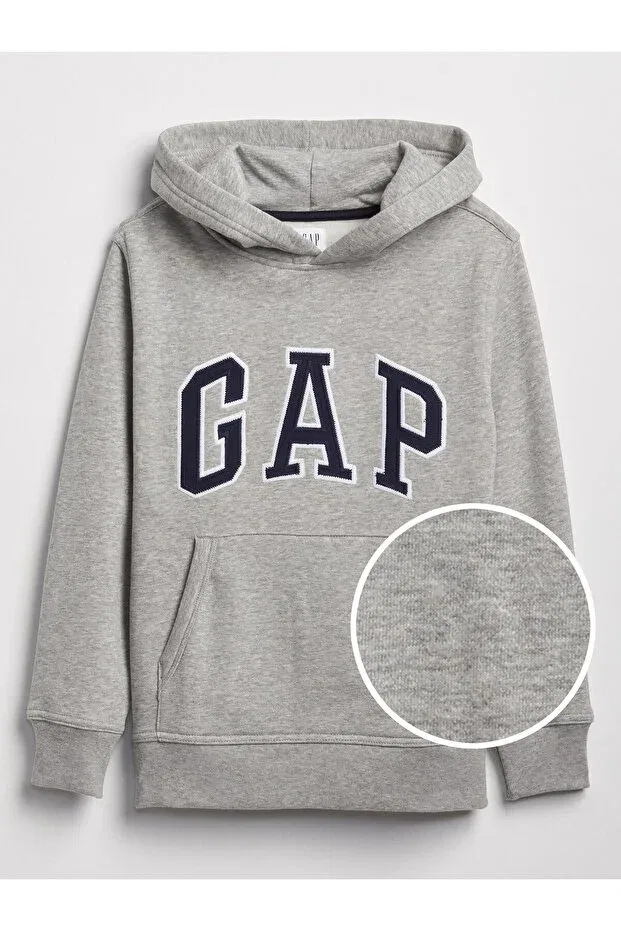 Детское худи для мальчиков с принтом Gap Kids Logo Fleece, Gray-001