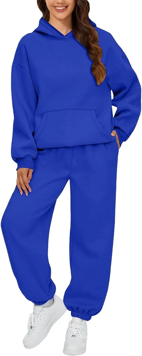 Женский спортивный комплект из худи и джоггеров, Oversized, синий