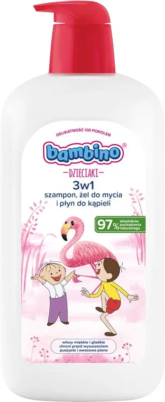 Детский 3-в-1 шампунь, гель для душа и пена для ванны Bambino Flamingo с ароматом банана, 1000 мл