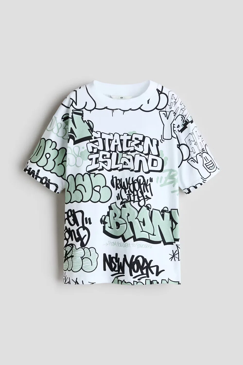 Футболка с принтом свободного кроя H&M, Weiß/Staten Island