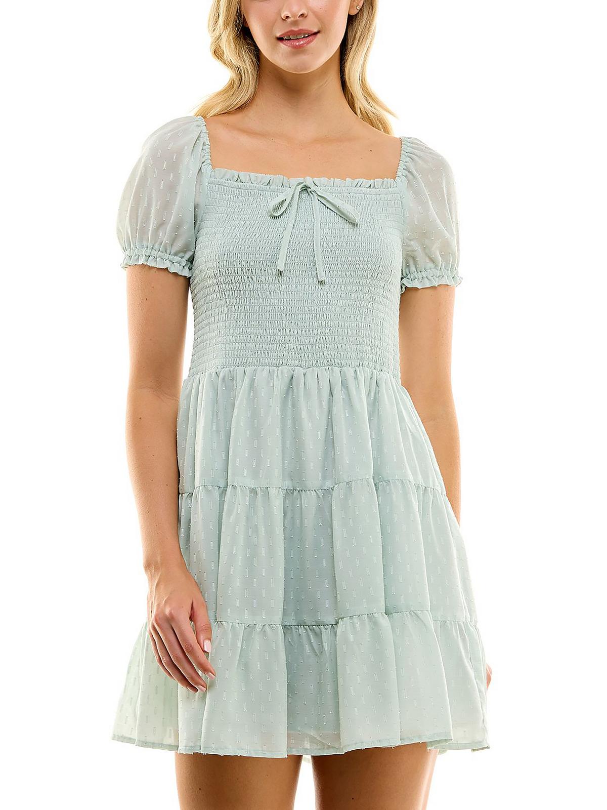 

Платье-мини с юбкой-солнце Juniors Womens, облегающее и расклешенное Crystal Doll, цвет sage