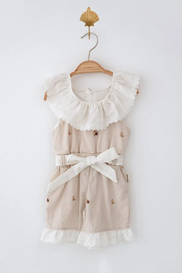 Детский комбинезон для девочек с принтом Summer baby girl blomline short jumpsuit Bebezade, Beige — фото 2