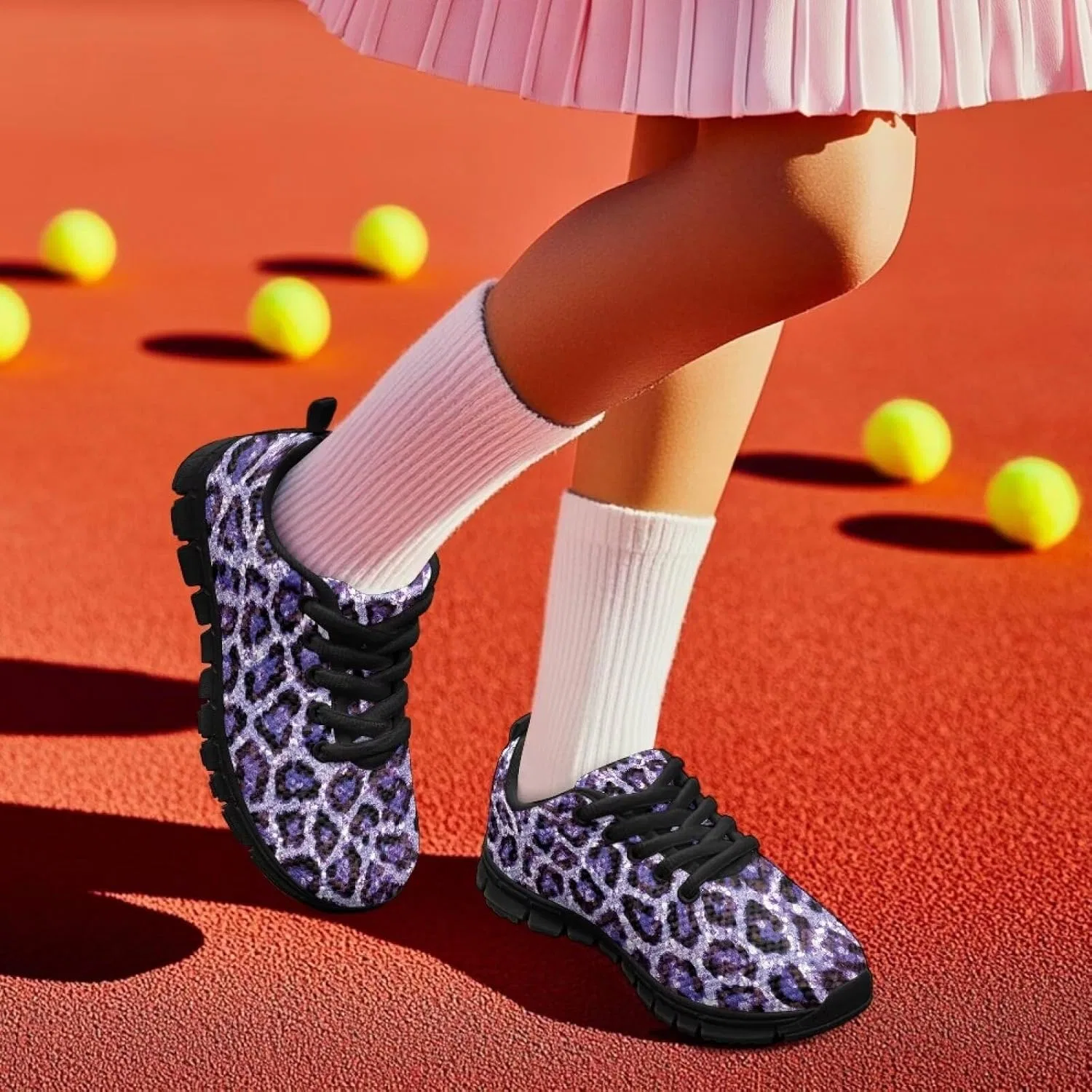 Детские кроссовки для девочек с противоскользящей подошвой Doojoayie, Purple Leopard — фото 2