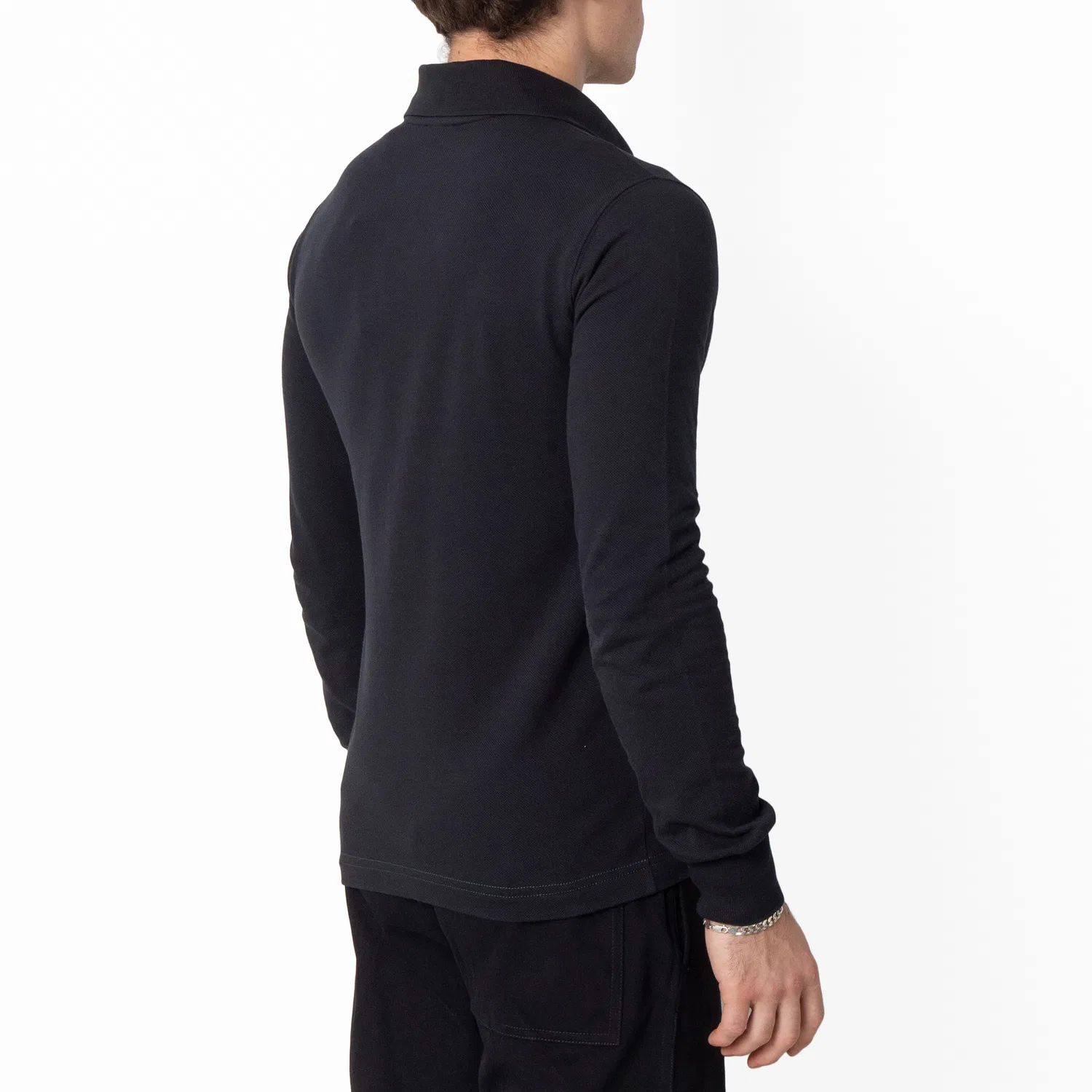 Поло с длинным рукавом Logo-Embroidered Cotton Polo Shirt Burberry, Black — фото 4