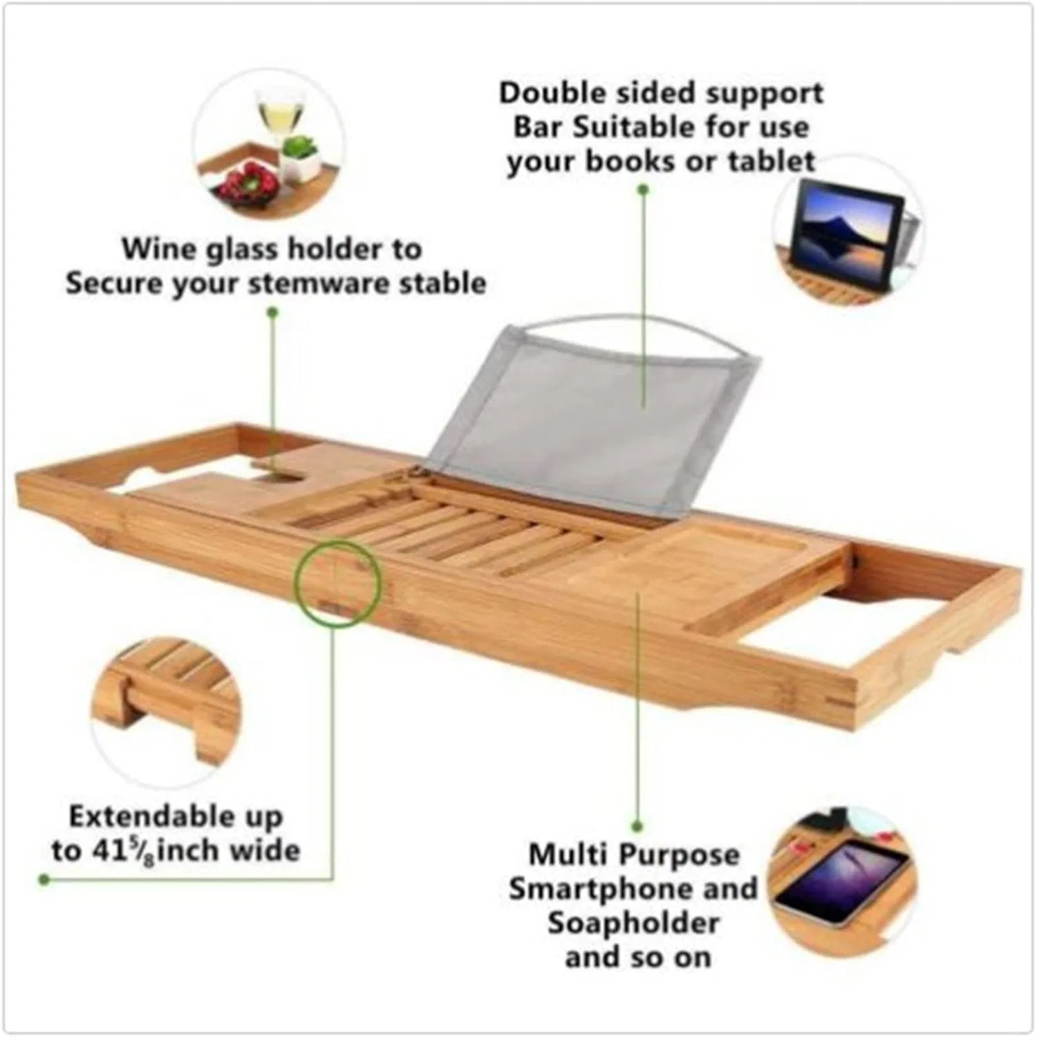 Bamboo Bathtub Caddy Tray, Samnuerly, Natural — фото 2
