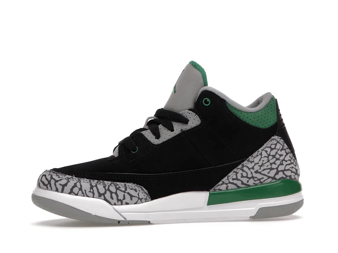 Детские кроссовки Lifestyle с принтом слоновьей кожи Jordan 3 Retro Jordan, Black/Silver/White/Pine Green — фото 3