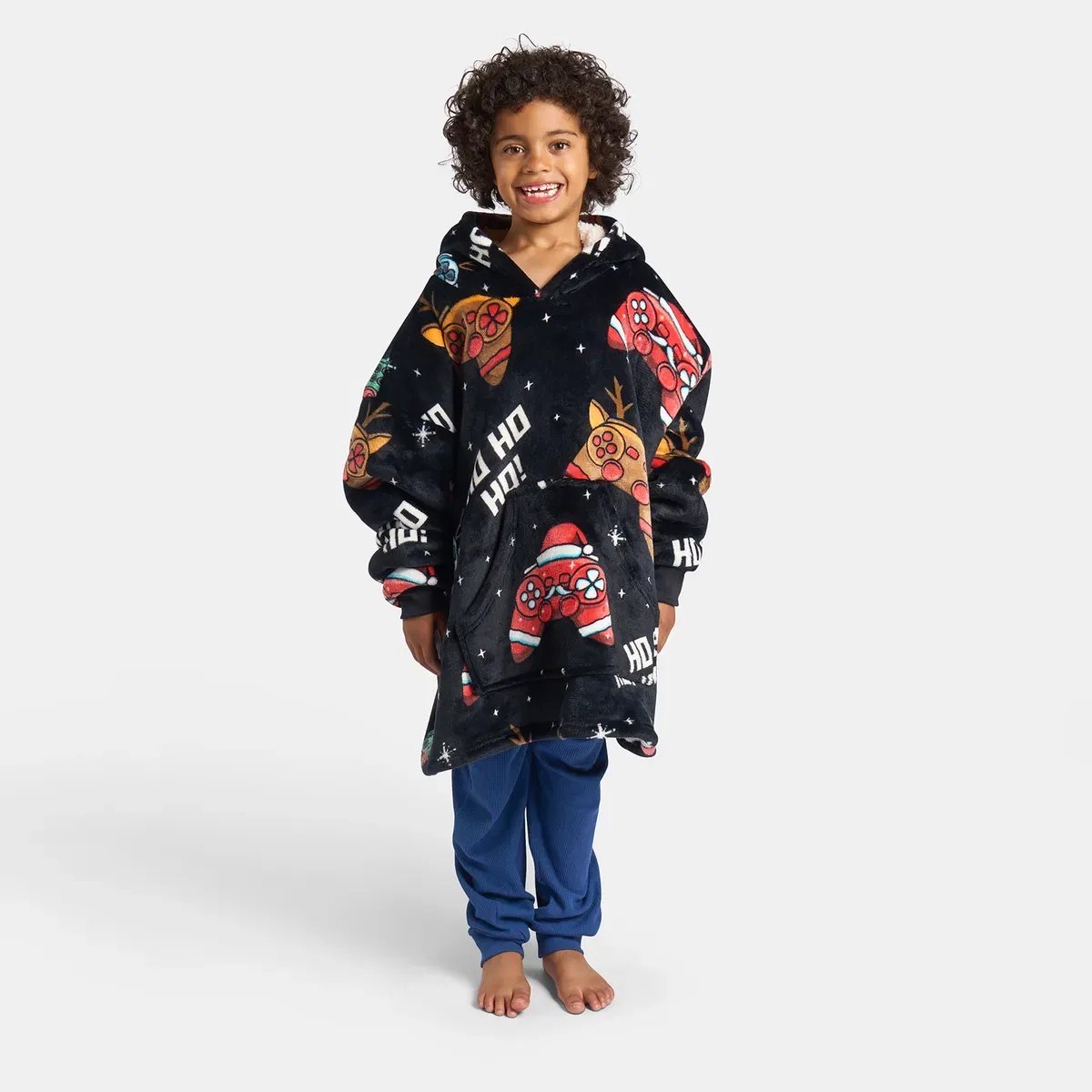 Детский худи-плед с принтом Xmas Gaming Sherpa Flannel Ohs, Black
