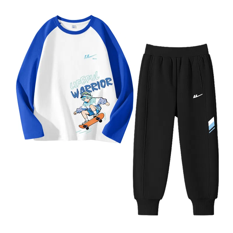 Детский комплект спортивной одежды в стиле хип-хоп Royal Blue/H Dynamic Skateboard Bottom Right+H Gradient Blue K-Navy Blue/H White Logo K+H Blue White Left Middle K WARRIOR — фото 3