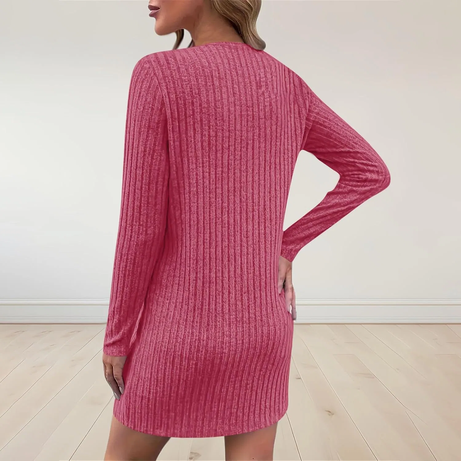 Женское платье-свитер с косами на молнии Bodycon, Hot Pink — фото 3
