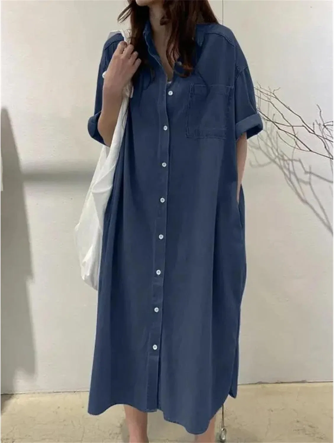 Женское ковбойское платье миди с воротником Casual, Deep Blue — фото 4