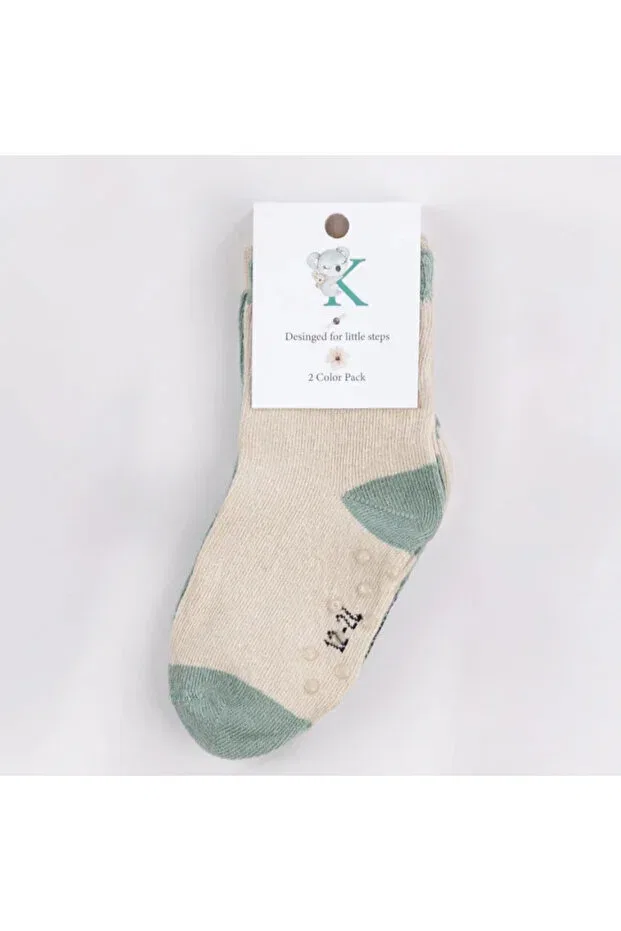 Детские носки с органическим хлопком 2 шт Organic 2-pack baby socks Kidzee, Mint - Ecru — фото 2