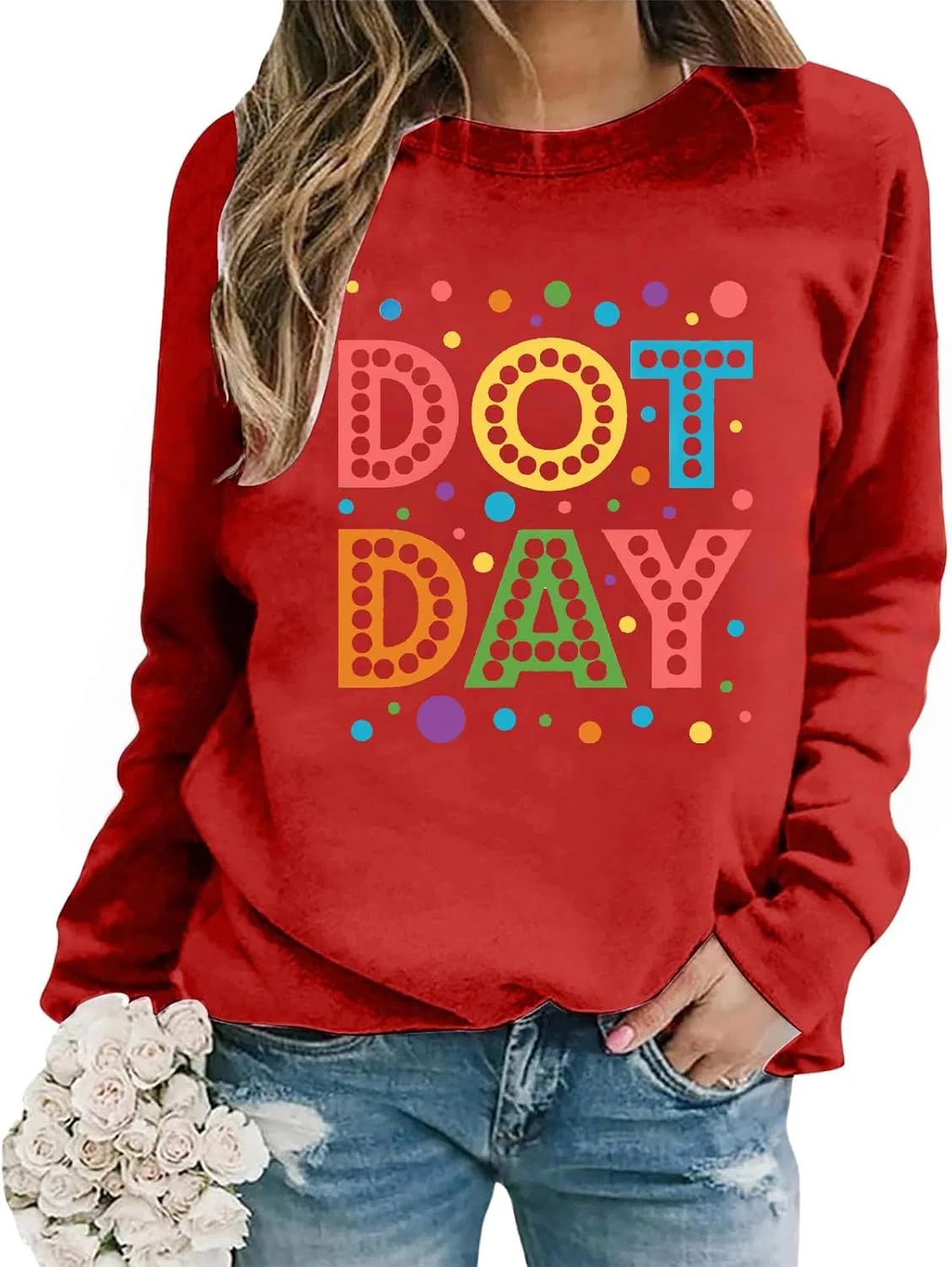 Женский свитшот с принтом, Dot Day, красный — фото 2