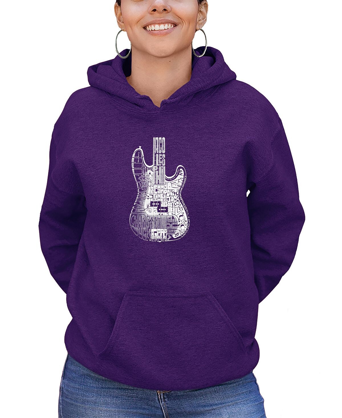 

Женский топ с капюшоном word art bass guitar sweatshirt top LA Pop Art, фиолетовый