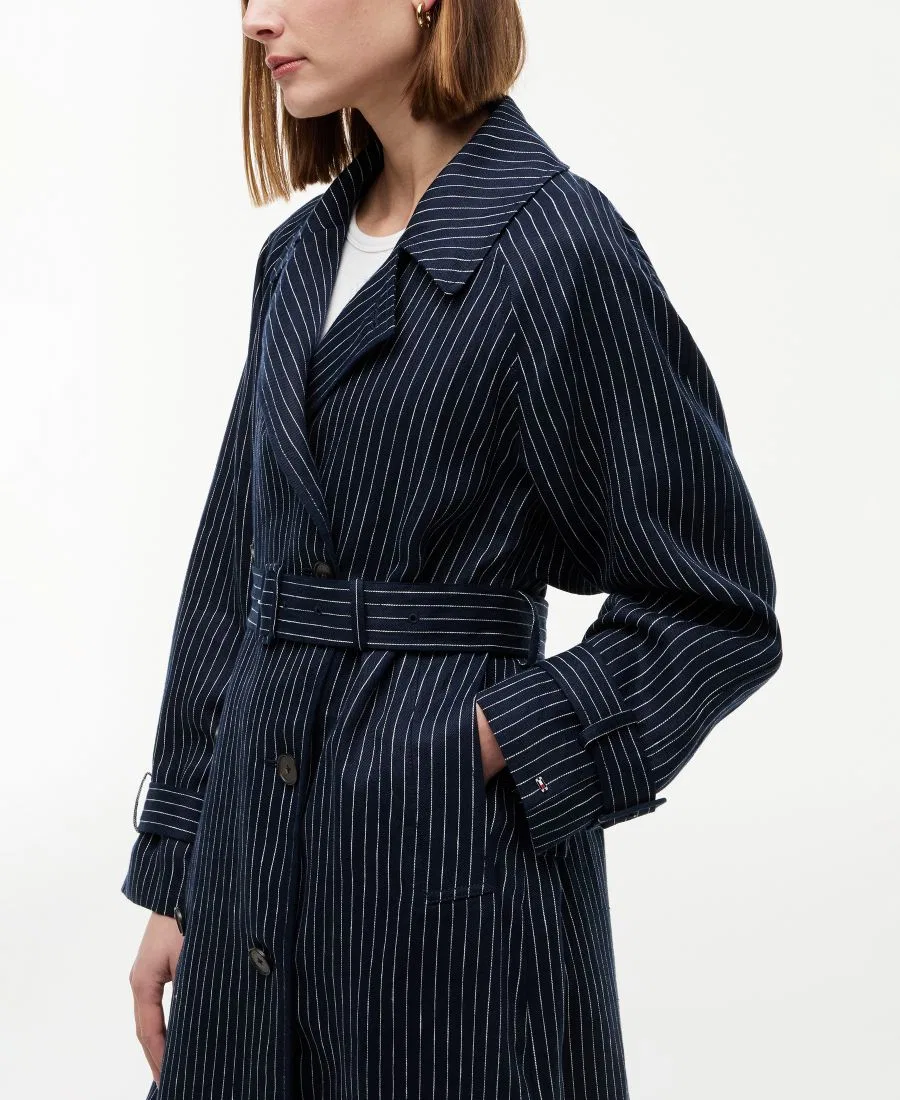 Пальто-тренч из льна с принтом в полоску Nautical Stripe Trench Coat Tommy Hilfiger, Pin Stripe Navy — фото 2