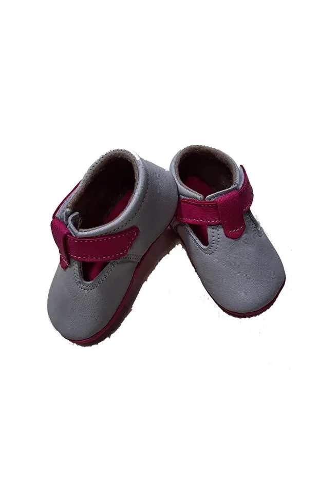 Детские ботиночки для новорожденных кожаные First step gray baby booties Kapar, Gray