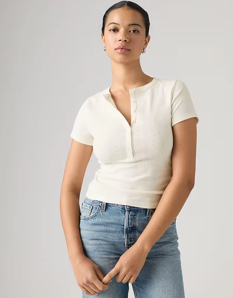 Футболка-поло Levi's Dry Goods с ажурным узором, кремовый — фото 4