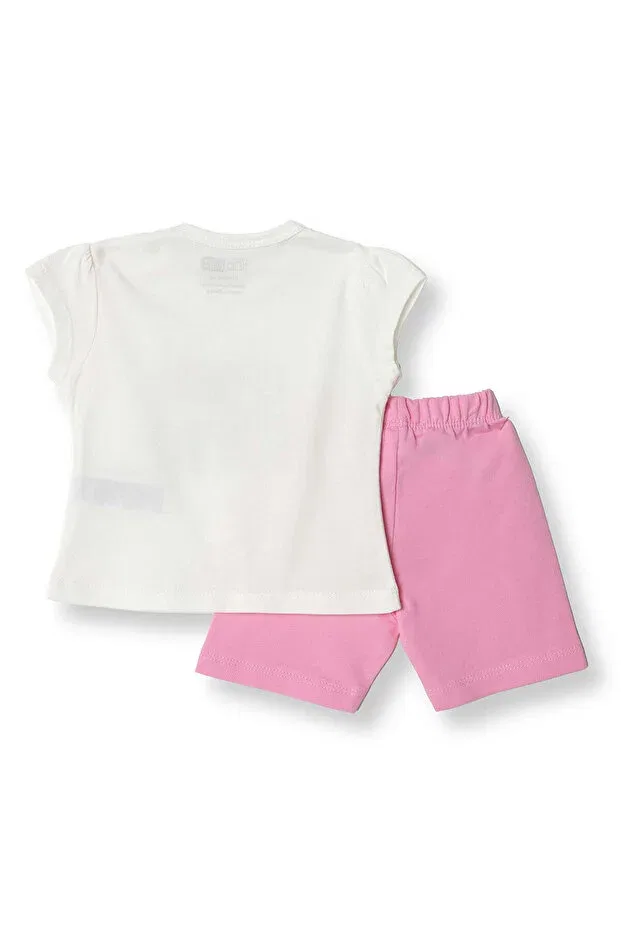 Детская футболка для девочек с принтом Hellobaby printed 2 threads newborn girls tshirt-shorts baby girl Ebebek Hello Baby, Pink — фото 2
