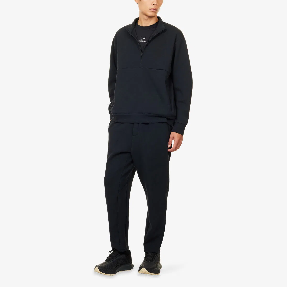 Эластичная тканая толстовка Dri-fit с застежкой-молнией на четверть длины Nike, черный/темно-серый — фото 2