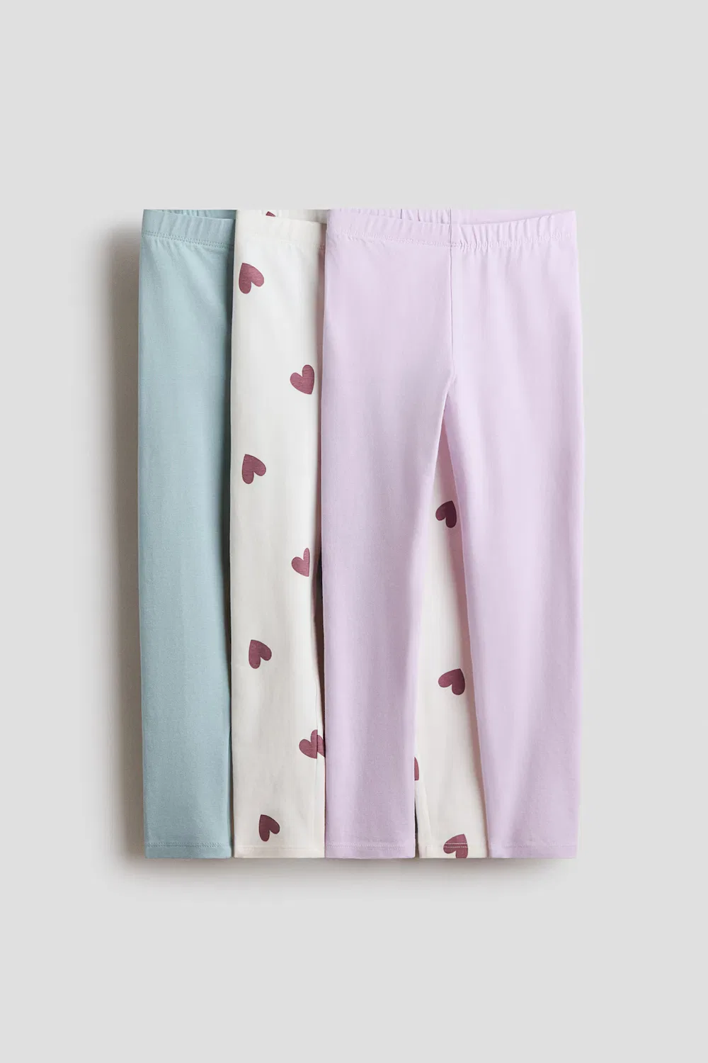 3 хлопковых леггинса в упаковке H&M, Blasslila/Herzen