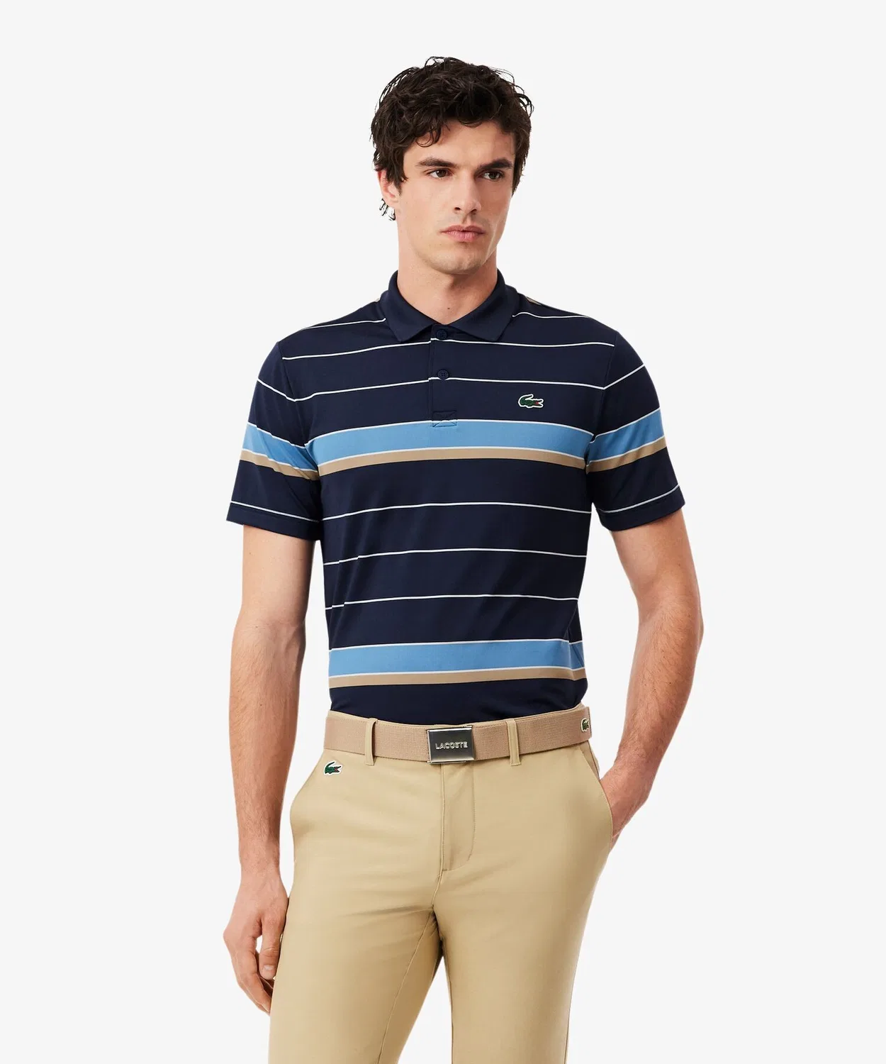 Мужская хлопковая футболка-поло с принтом и логотипом LACOSTE, Navy
