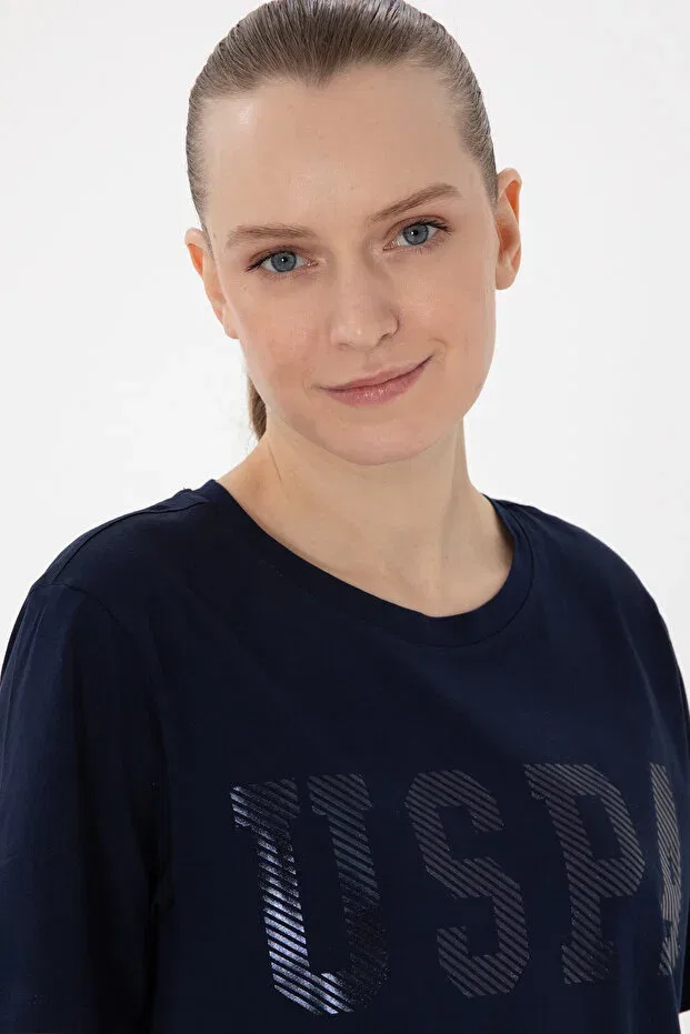 Женская хлопковая футболка с коротким рукавом U.S. Polo Assn., Navy Blue — фото 2