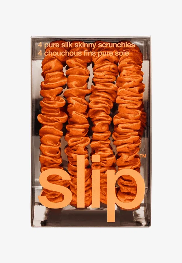 Комплект из 4 шелковых резинок для волос Pure silk skinny scrunchies Slip, Orange — фото 3