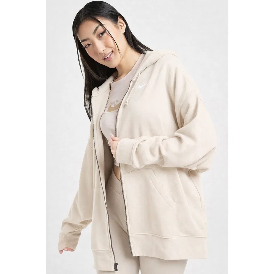 Женский худи-оверсайз с капюшоном Nike Sportswear Essentials Oversize Fleece Full Zip, Кремовый — фото 3
