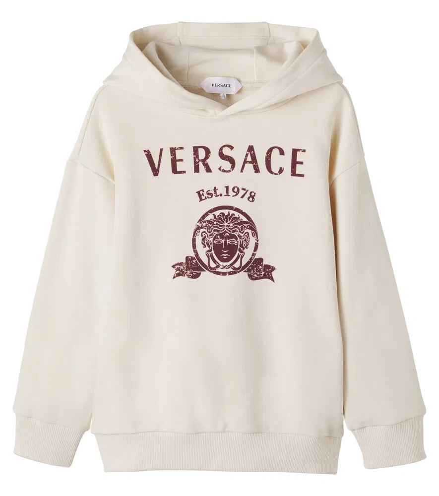 Худи из хлопкового трикотажа с принтом Medusa Versace Kids, белый