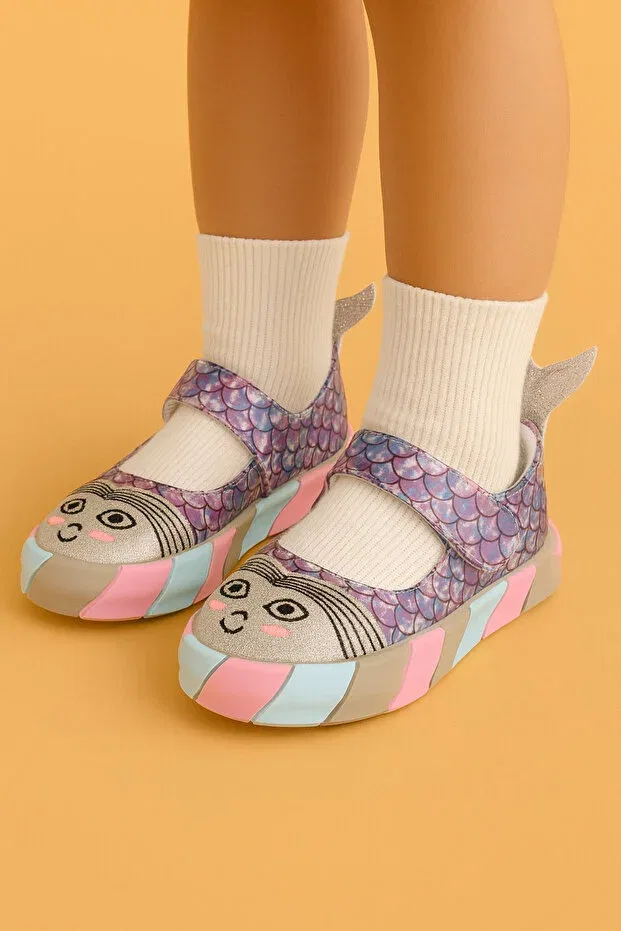 Детские балетки для девочек с принтом Unicorn patterned fish figured girls' shoes Moon Glow, Purple