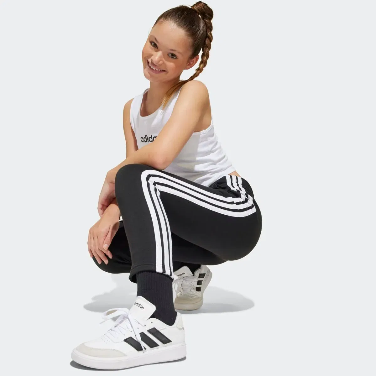 Детские спортивные штаны для девочек с 3 полосками adidas, Negro — фото 3