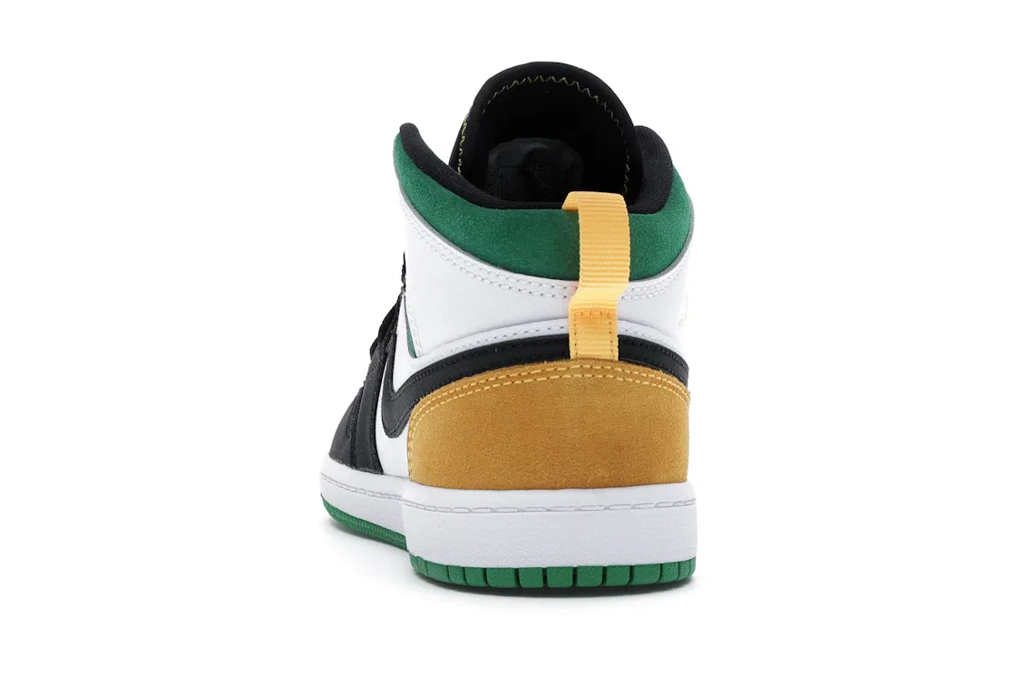 Детские кроссовки с контрастными вставками Jordan 1 Mid SE Jordan, White/Laser Orange-Black-Lucky Green — фото 4