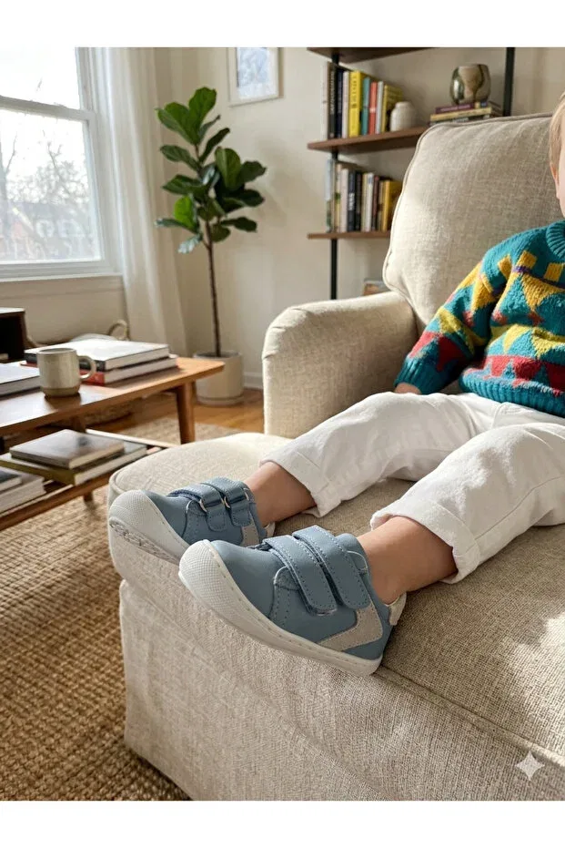 Детские кожаные ортопедические туфли для первых шагов Care Nuh Kids, Blue White — фото 3