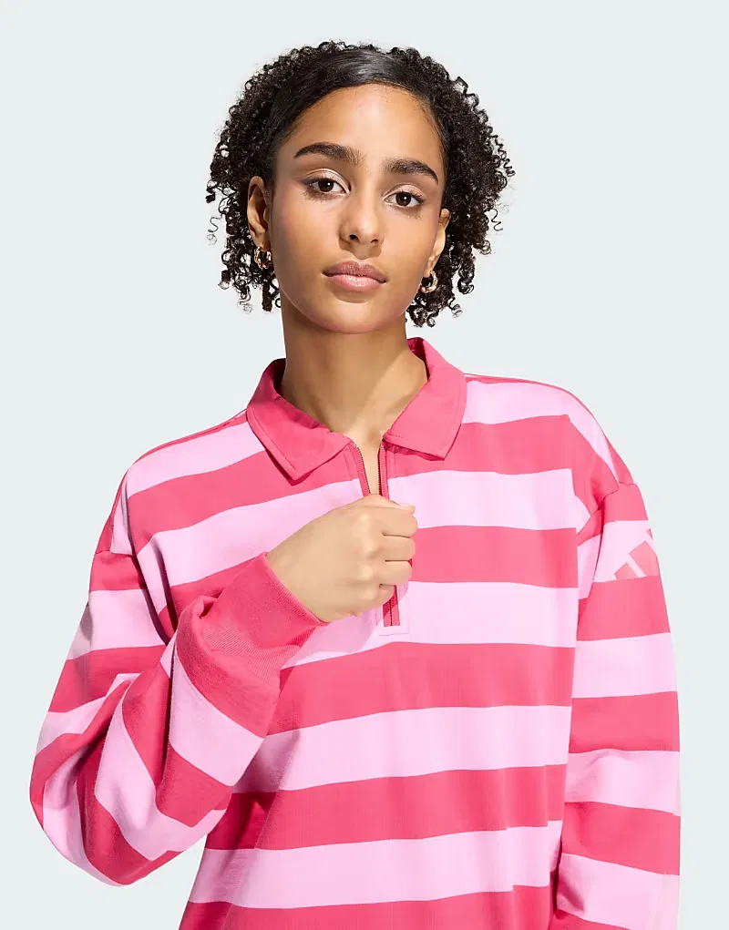 Поло с длинными рукавами из современной французской махровой ткани Adidas Sportswear Essentials, Power Pink/St Tropic Bloom — фото 3