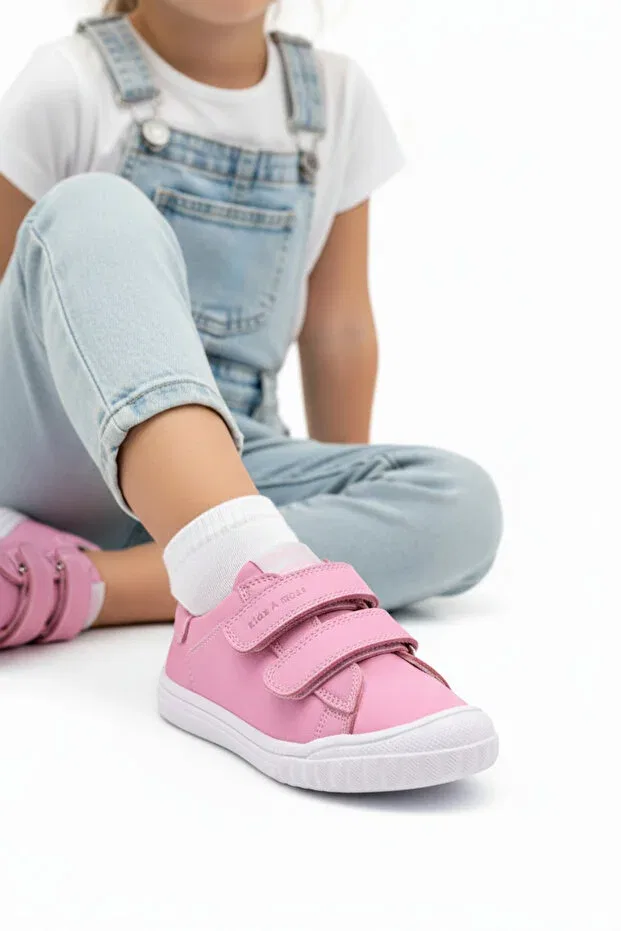 Детские туфли для мальчиков на липучке Dream double velcro leather girl's shoes pink Kids A More, Powder — фото 3
