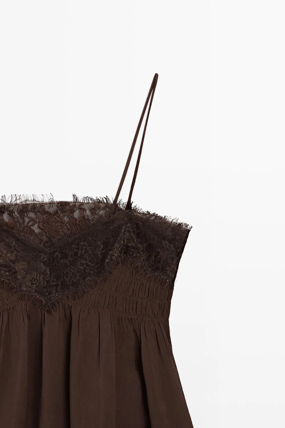 Топ-камисоль Massimo Dutti With Contrast Lace Detail , коричневый — фото 4