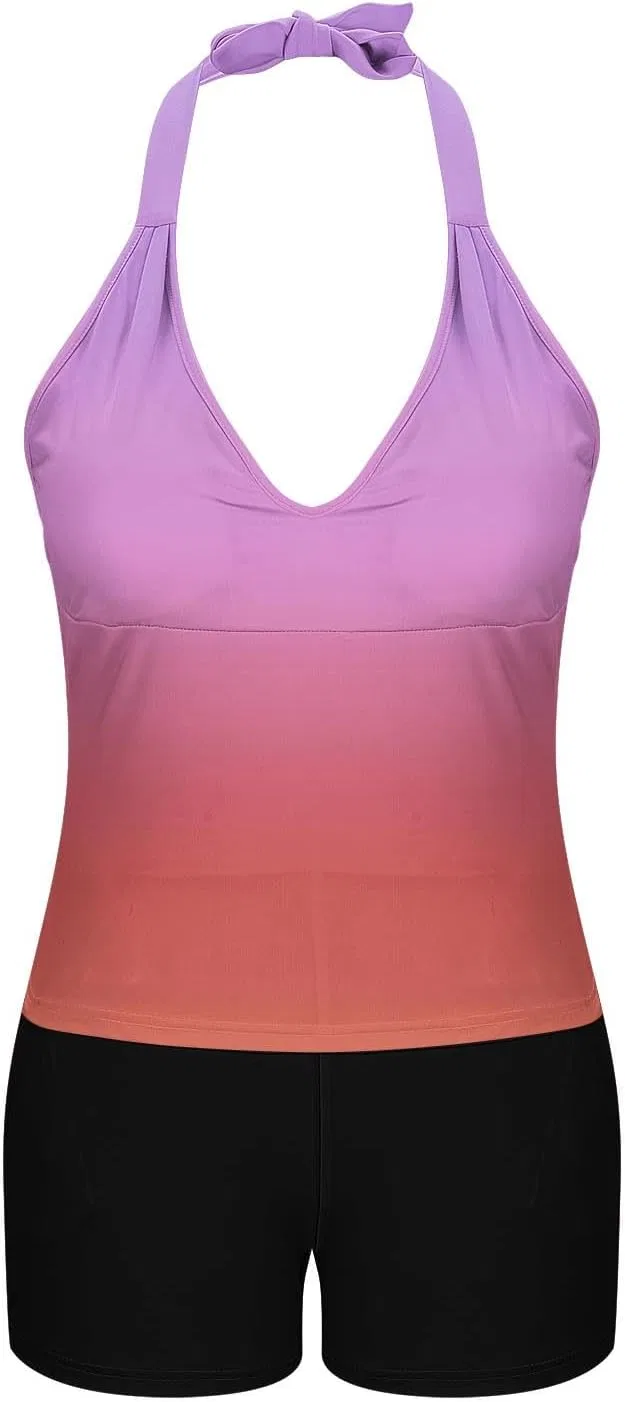 Женский танкини с шортами и эффектом утяжки Plus Size, Watermelon Red — фото 3