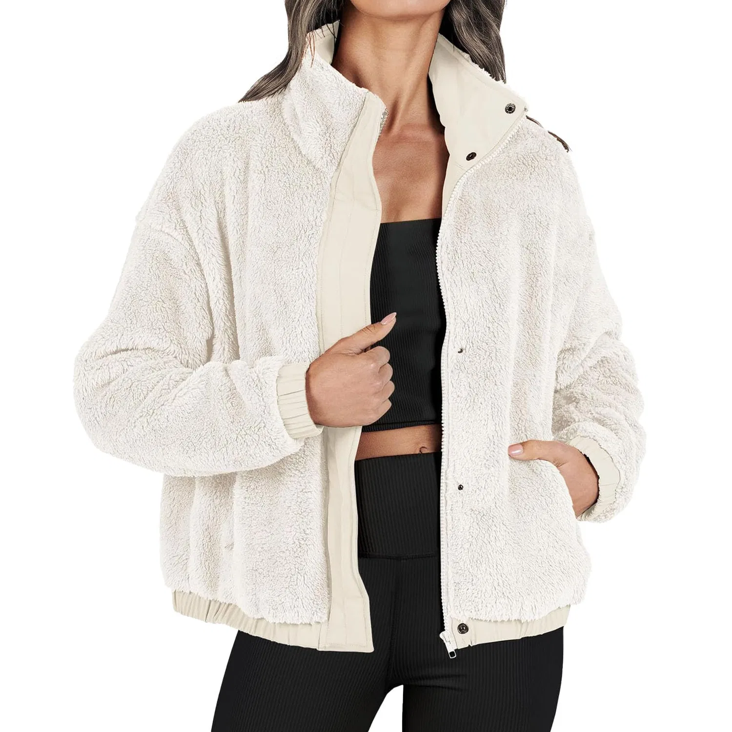 Женское пальто с флисом для зимы, Bianco
