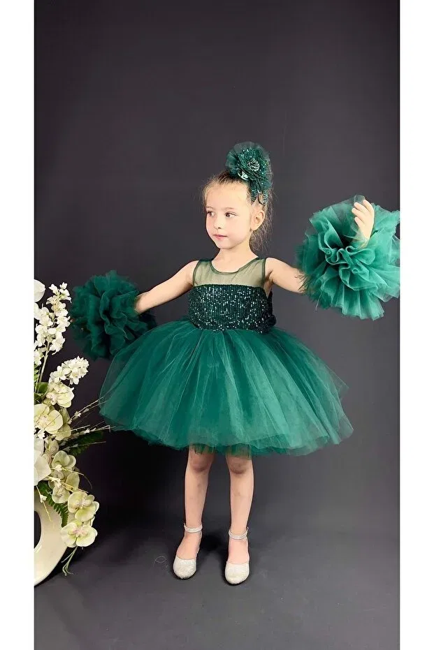 Детское платье для девочек без рукавов с пайетками Mnk Baby&Kids, Green — фото 3