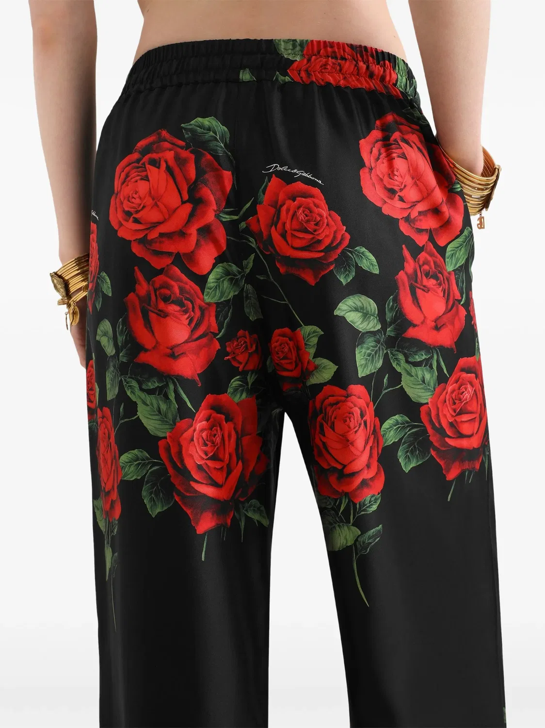 Шелковые брюки с принтом роз Dolce & Gabbana, черный — фото 2