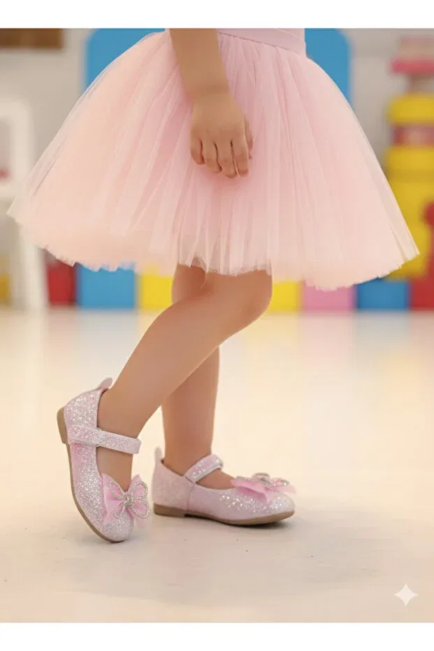 Детские балетки для девочек с фигурным принтом Patik Ayakkabı, Pink