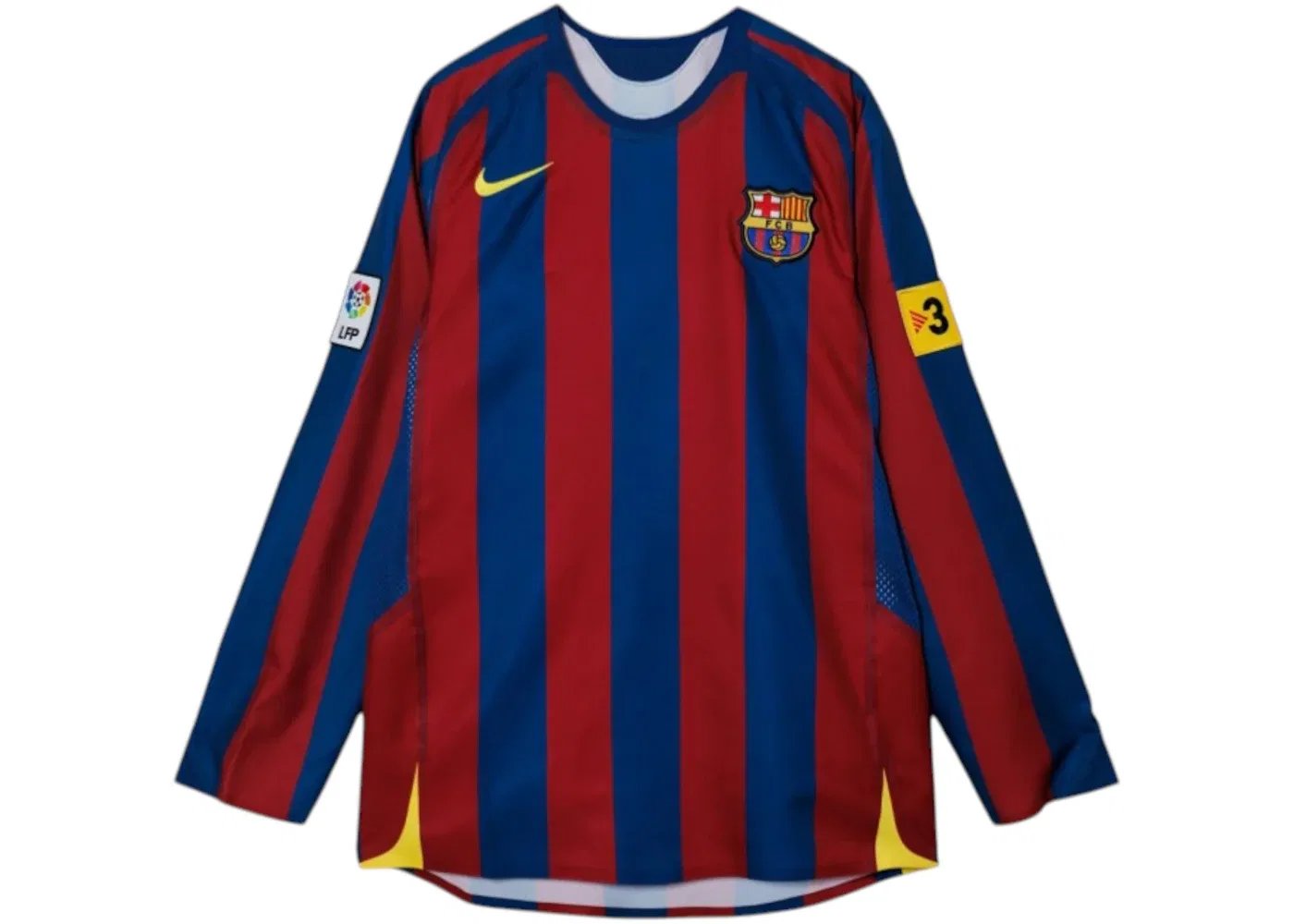 Мужская футболка с длинным рукавом Nike FC Barcelona 2005 Reissue Replica Jersey, Gym Blue Desert Maroon Tour Yellow