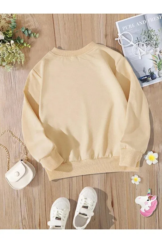 Детские свитшот для девочек с принтом Unicorn Oversize Novibe, Beige — фото 2
