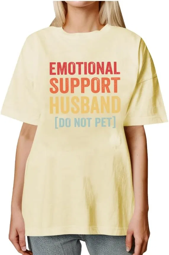 Мужская футболка с принтом Emotional Support Husband V-образный вырез, Creamy Yellow