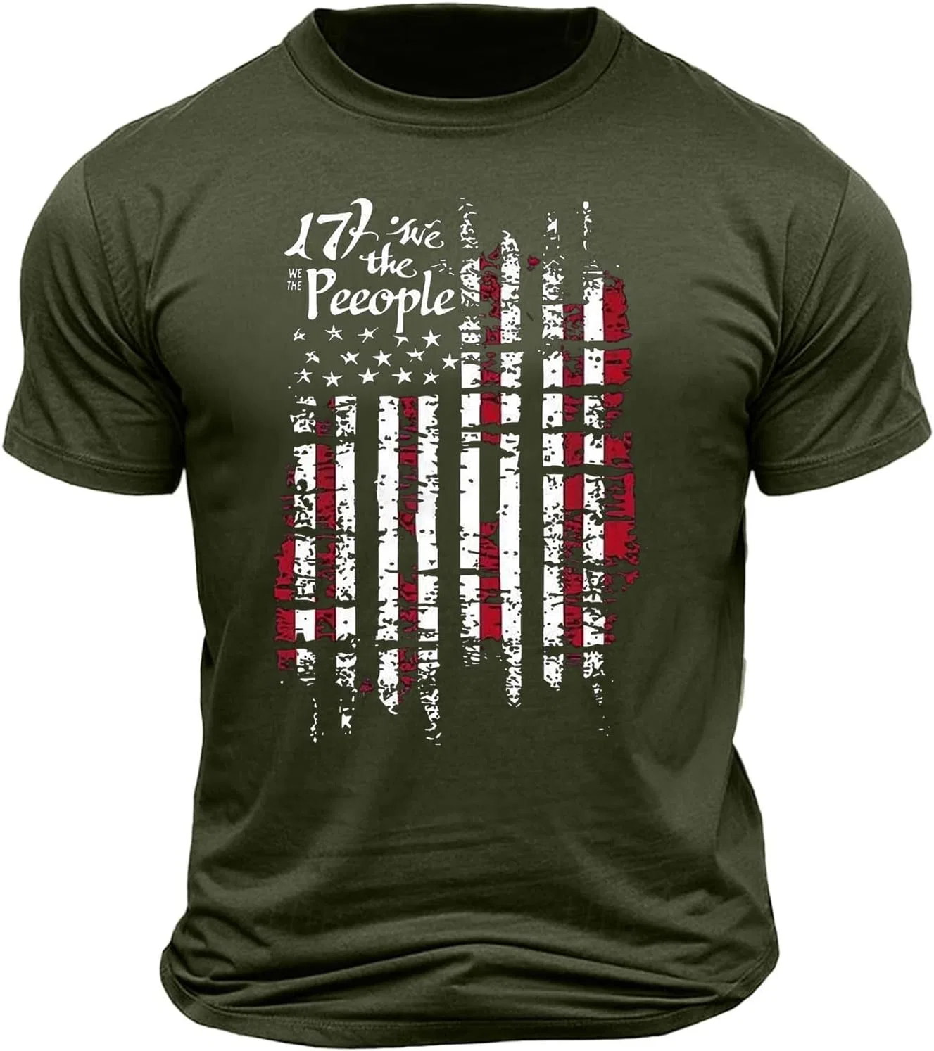 Мужская футболка с американским флагом Independence Day Graphic Tee, A#01 Army Green — фото 3