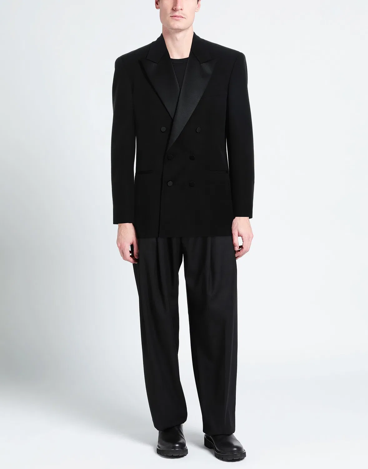 Мужской пиджак из шерсти двубортный Saint Laurent, черный — фото 4
