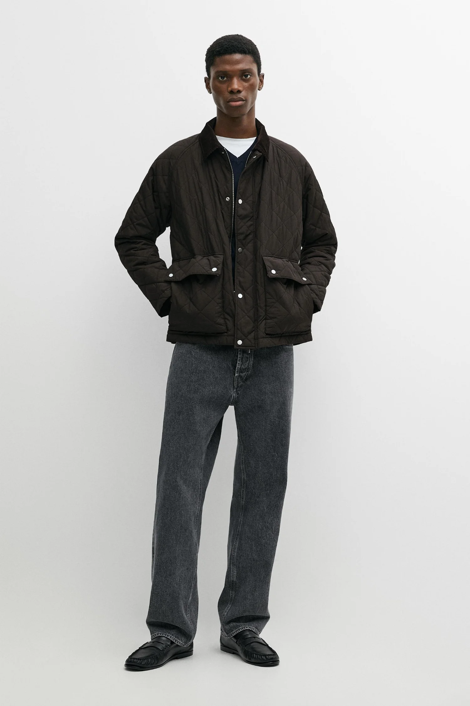 Стеганая куртка с вельветовым воротникомMassimo Dutti, коричневый меланж