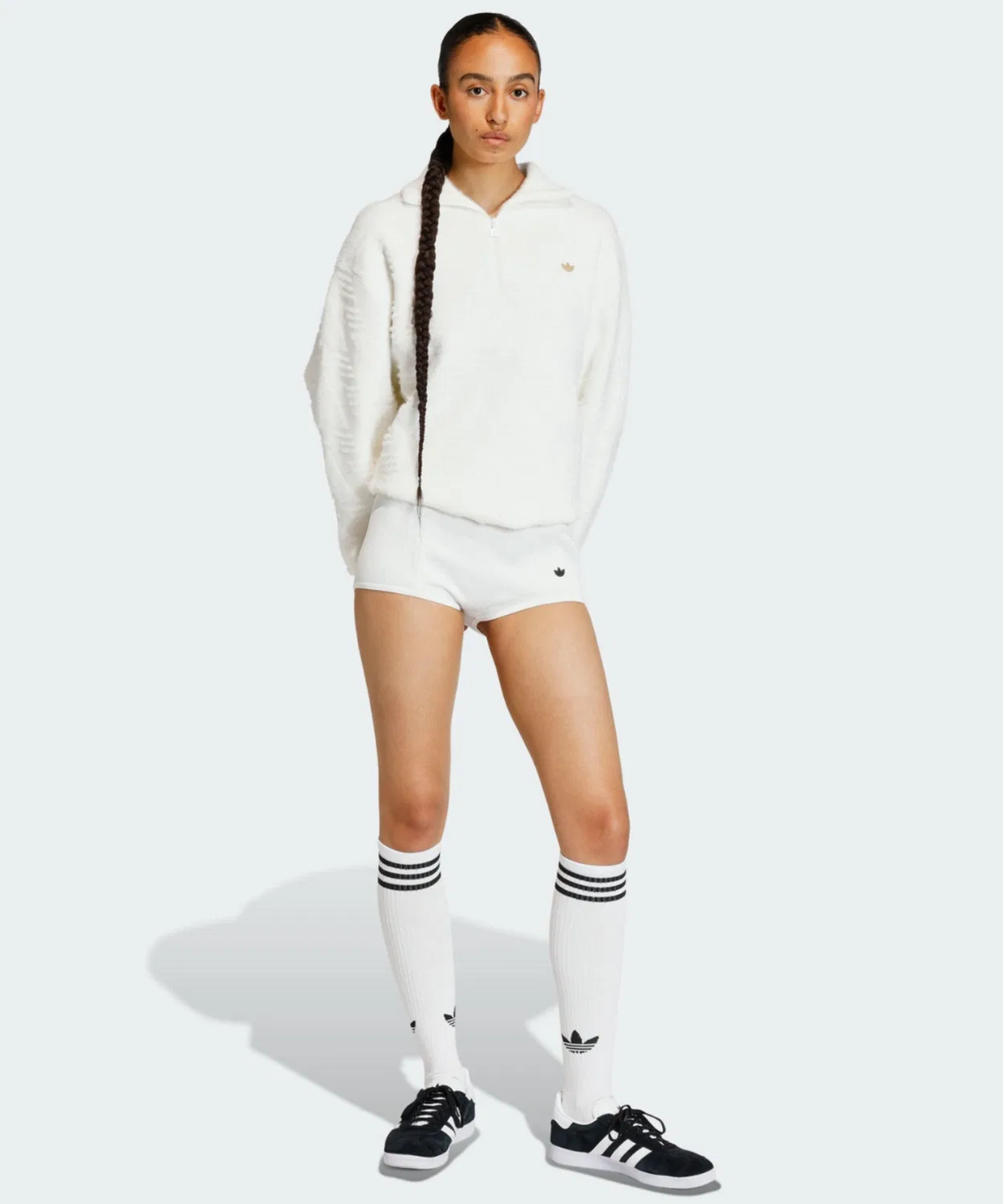 Женский свитшот оверсайз с полузастежкой-молнией Adidas Originals, Белый — фото 3