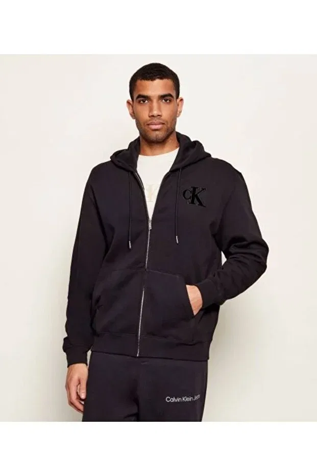 Мужское худи на молнии с капюшоном Calvin Klein, Black