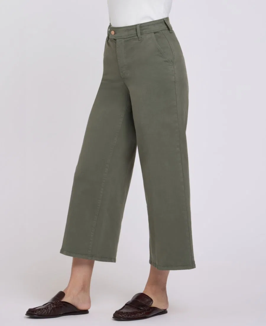 Джинсы-клеш с высокой посадкой Mona Wide-Leg Trouser Ankle NYDJ, Desert Green — фото 3