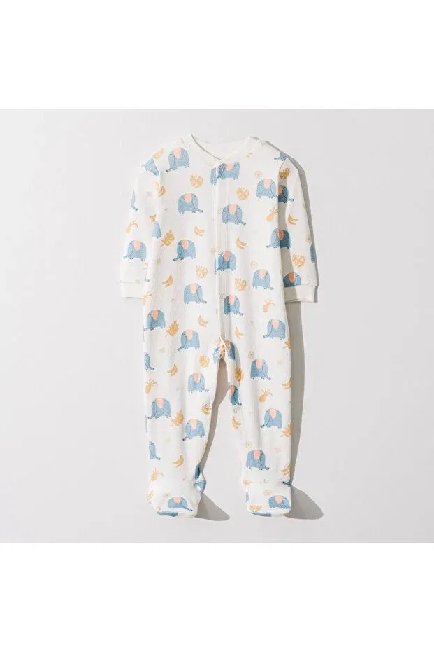Детский комбинезон для мальчиков с принтом Elephant Organic Cotton Baby Boy Romper Momercy, Ecru